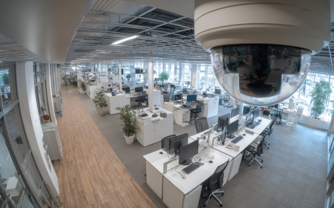 Широкоугольный обзор open space через купольную камеру